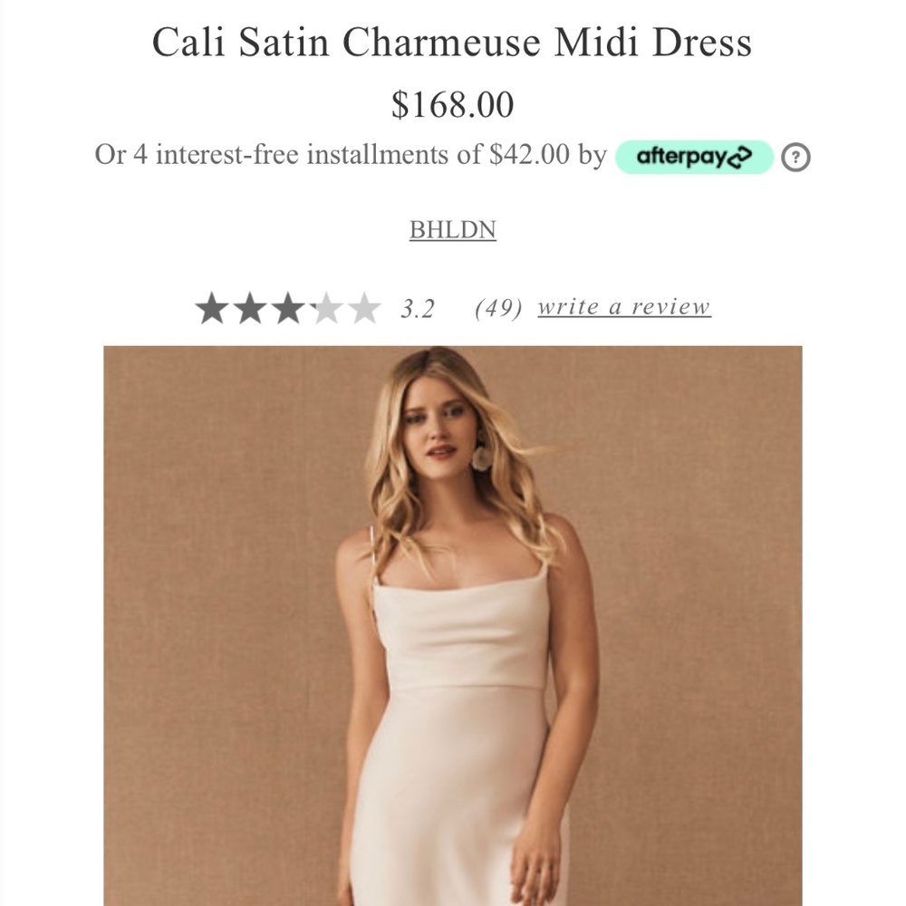 COPY - BHLDN Cali Satin MIDI Dress Ivory size 4